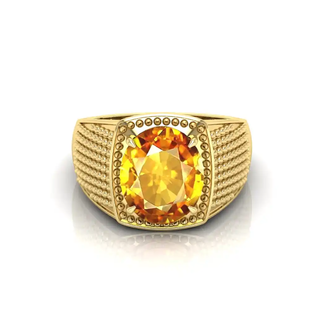 Yellow Sapphire Gemstone Gold Plated | Adjustable Ring With Lab Certificate for Men and Women.png